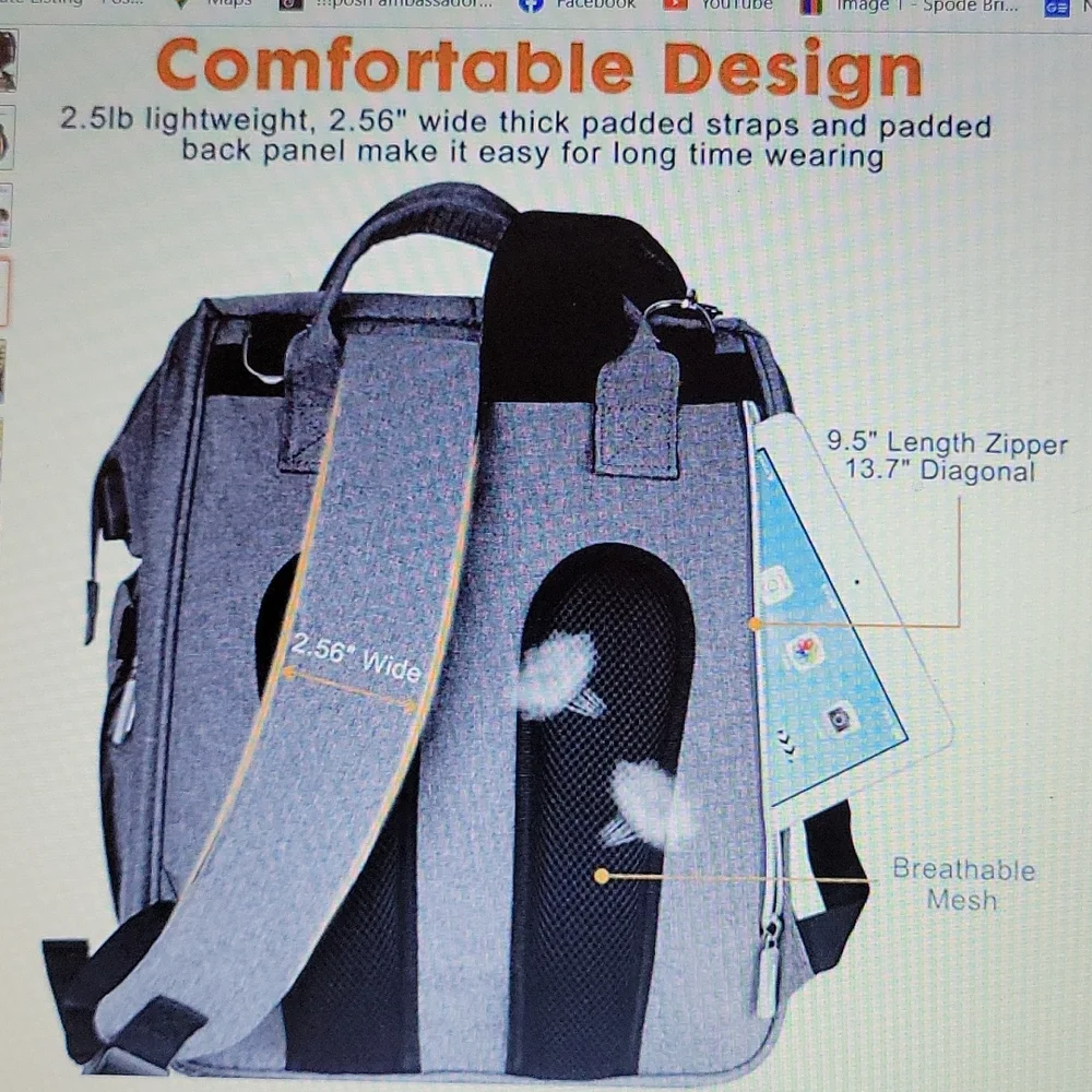 EIH diaper bag backpack changing station foldable crib USB charge port New…
